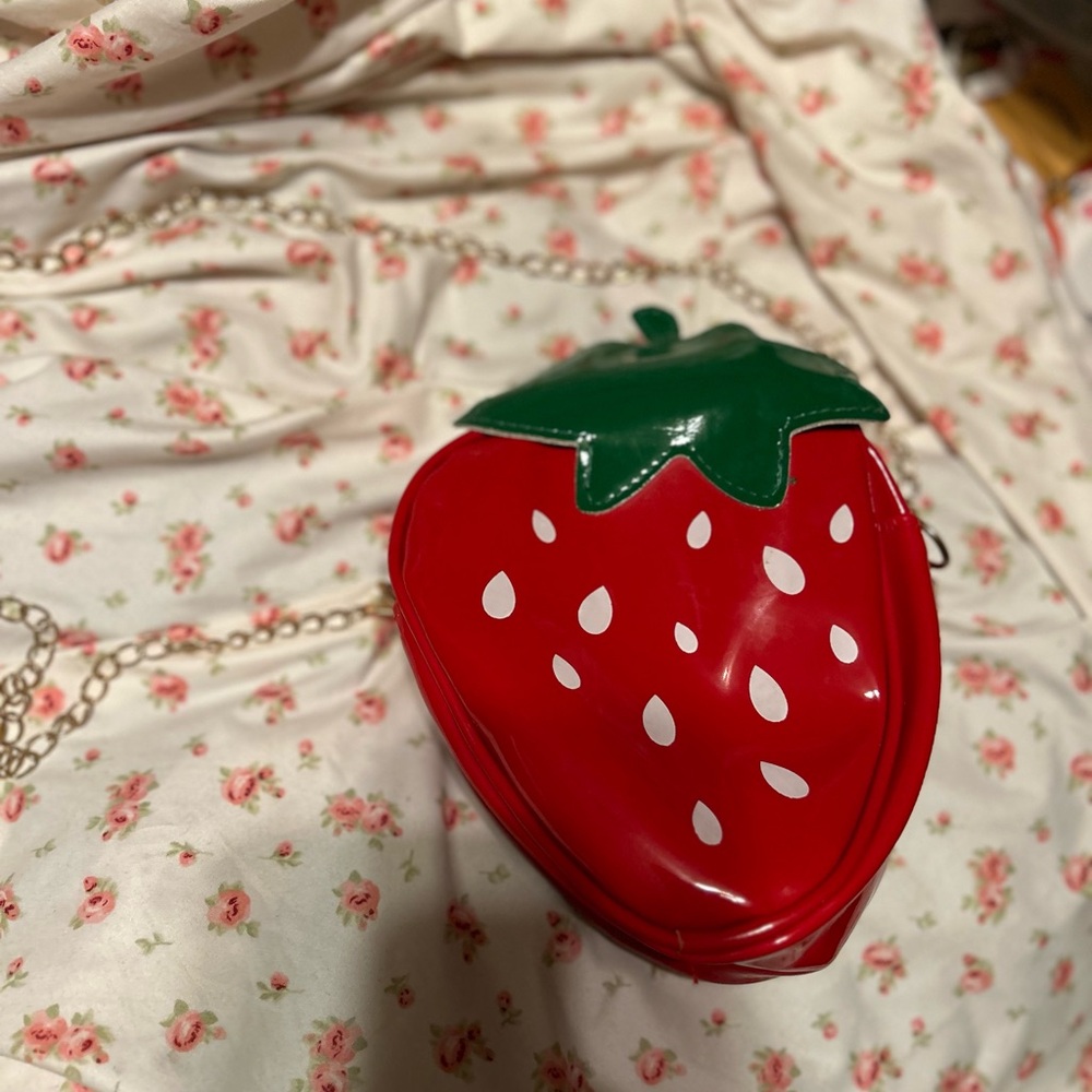 Cute Lil Strawberry Purse on Gold Crossbody Strap